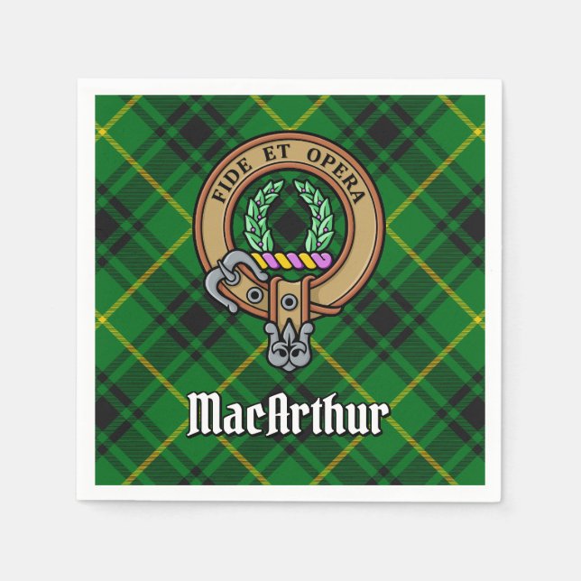 Clan MacArthur Wappen über Tartan Serviette (Vorderseite)