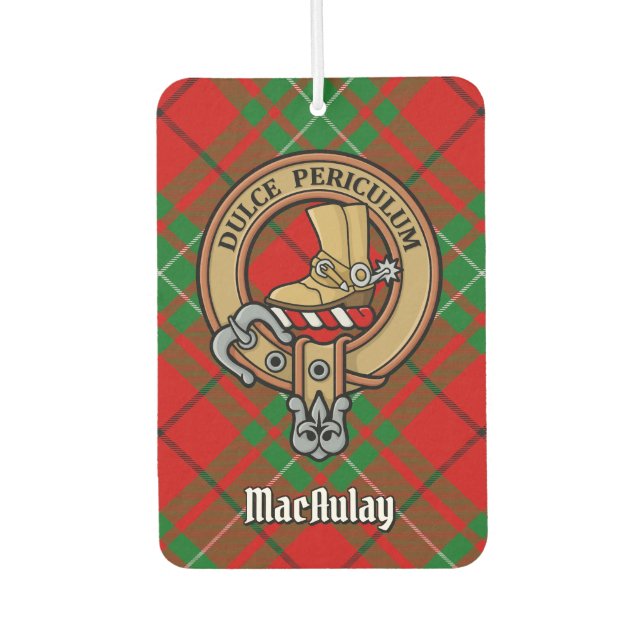 Clan MacAulay Wappen über Tartan Autolufterfrischer (Vorderseite)