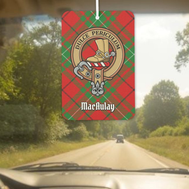 Clan MacAulay Wappen über Tartan Autolufterfrischer (Von Creator hochgeladen)