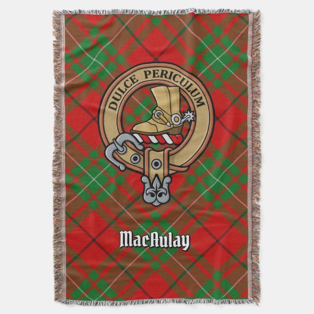 Clan MacAulay-Wappen über Tartan Decke (Vorderseite Vertikal)
