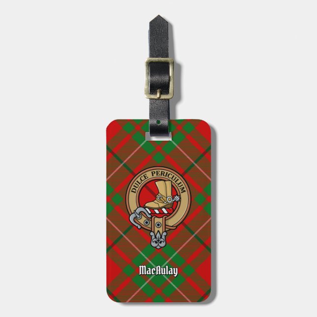 Clan MacAulay Wappen über Tartan Gepäckanhänger (Vorderseite vertikal)