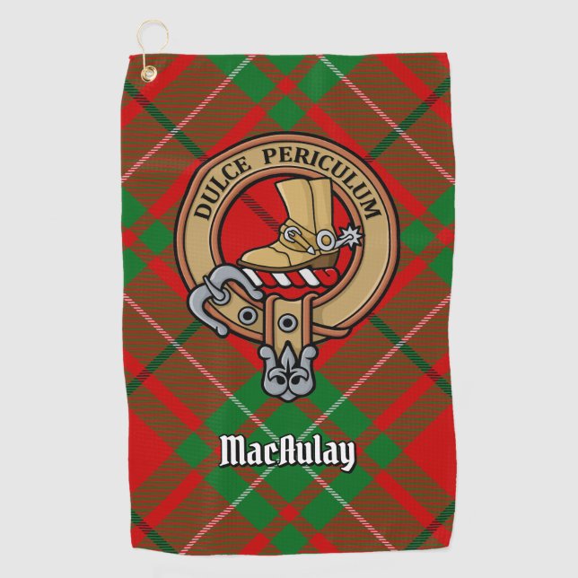 Clan MacAulay Wappen über Tartan Golfhandtuch (Vorderseite)