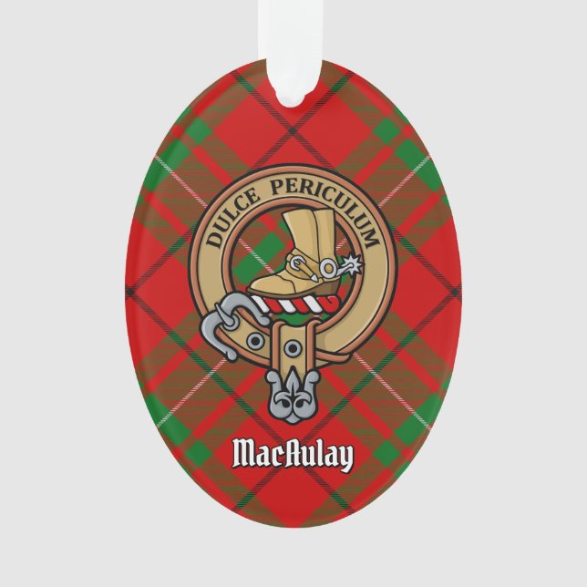 Clan MacAulay Wappen über Tartan Ornament (Vorderseite)