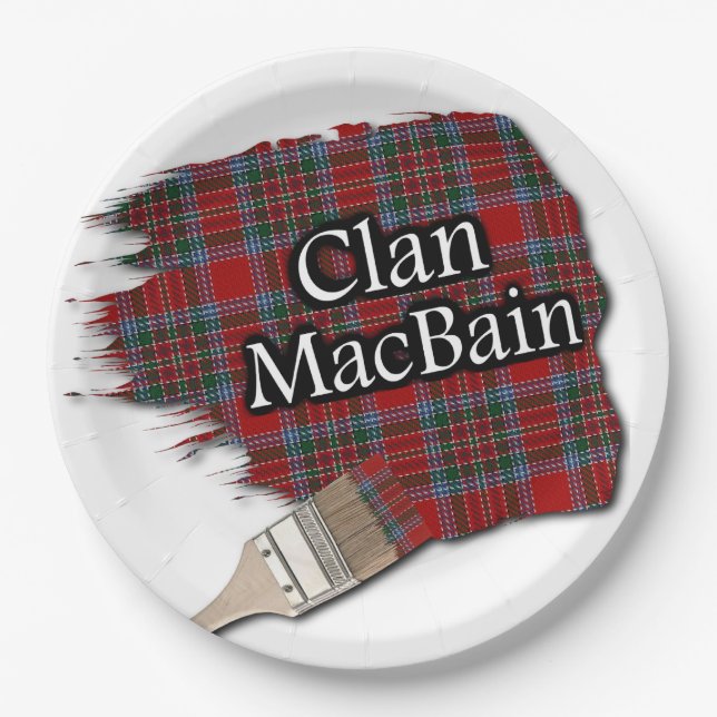 Clan MacBain Scottish Tartan Paint Brush Pappteller (Vorderseite)