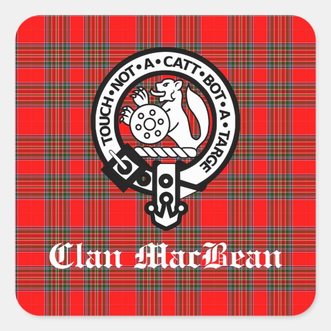 Clan MacBean Wappen Abzeichen & Tartan Quadratischer Aufkleber (Vorderseite)