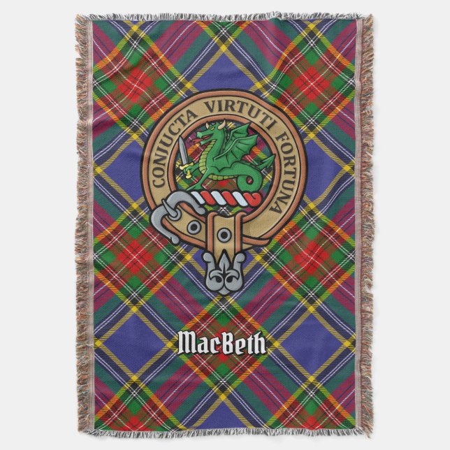 Clan MacBeth-Wappen über Tartan Decke (Vorderseite Vertikal)