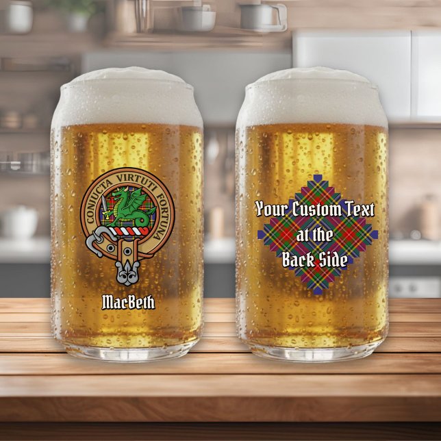 Clan MacBeth Wappen über Tartan Dosenglas (Von Creator hochgeladen)