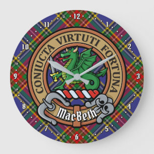 Clan MacBeth Wappen über Tartan Große Wanduhr
