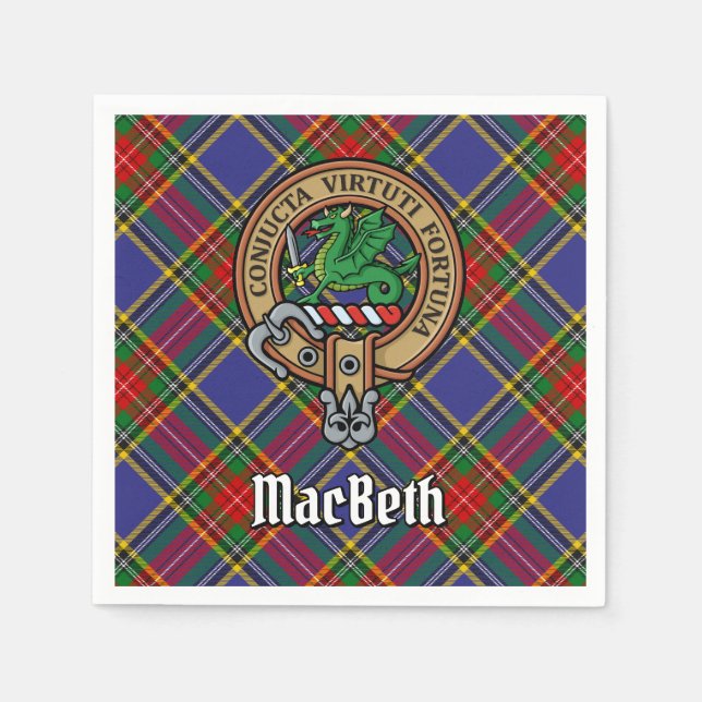 Clan MacBeth Wappen über Tartan Serviette (Vorderseite)