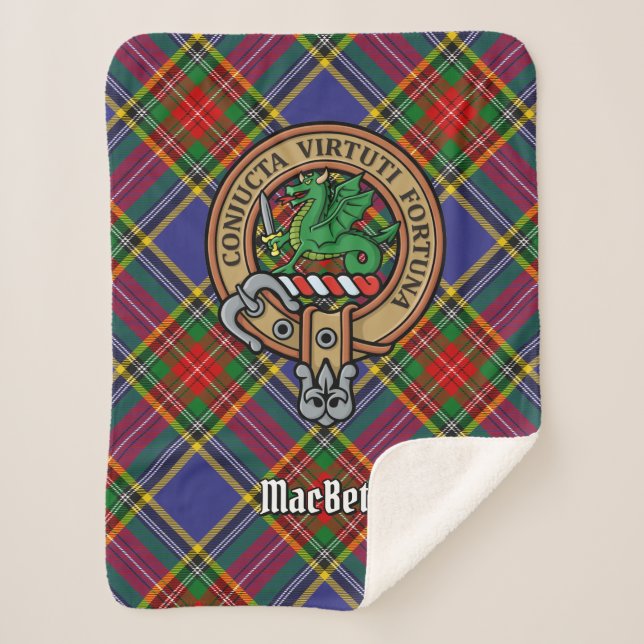 Clan MacBeth Wappen über Tartan Sherpadecke (Vorderseite)