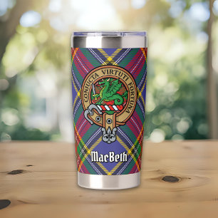 Clan MacBeth-Wappen über Tartan Thermobecher