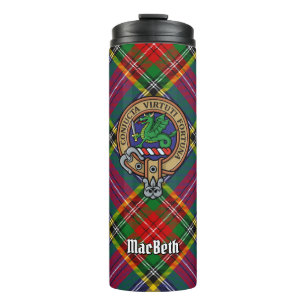 Clan MacBeth Wappen über Tartan Thermosbecher