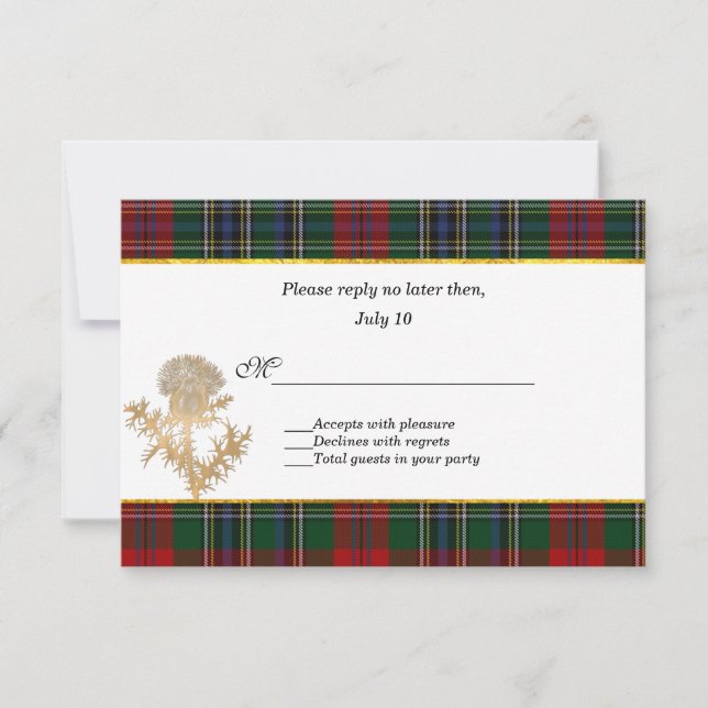 Clan MacClain Tartan Thistle Wedding RSVP (Vorderseite)