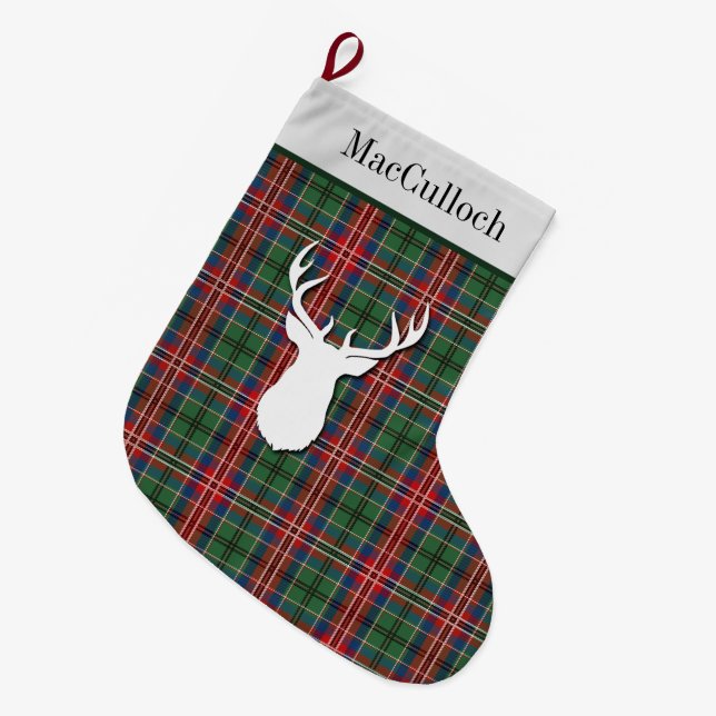 Clan MacCulloch Tartan Green Red Kariert Großer Weihnachtsstrumpf (Vorderansicht (hängend))