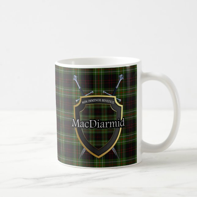 Clan MacDiarmid Tartan-Schild gekreuzte Schwerter Kaffeetasse (Rechts)