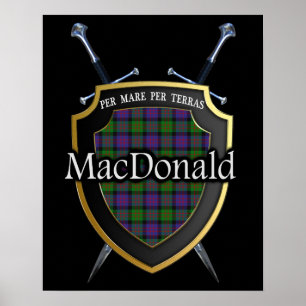Clan MacDonald Tartan Scottish Shield & Schwerter Poster