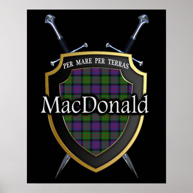 Clan MacDonald Tartan Scottish Shield & Schwerter Poster (Vorne)