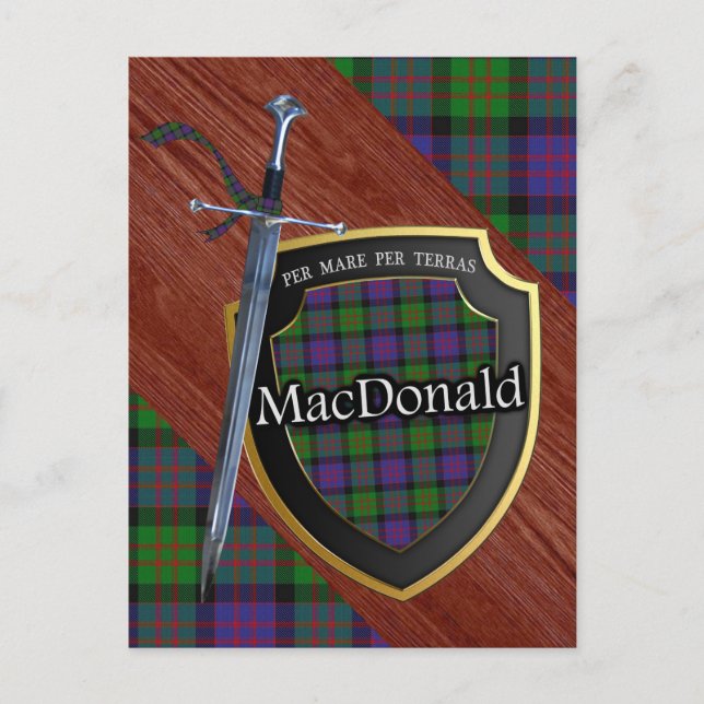 Clan MacDonald Tartan Sword & Shield Postkarte (Vorderseite)