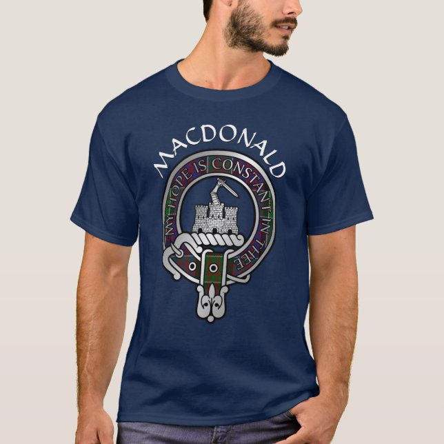 Clan MacDonald von Clanranald Wappen & Tartan T-Shirt (Vorderseite)