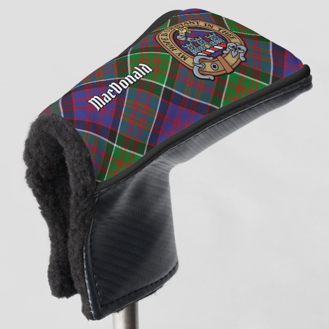 Clan MacDonald von Clanranald Wappen über Tartan Golf Headcover (3/4 Vorderseite)