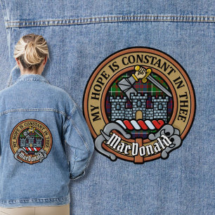 Clan MacDonald von Clanranald Wappen über Tartan Jeansjacke