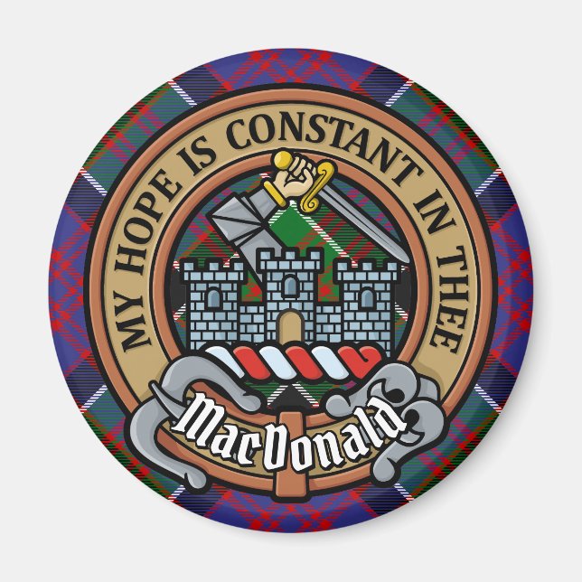 Clan MacDonald von Clanranald Wappen über Tartan Magnet (Vorne)