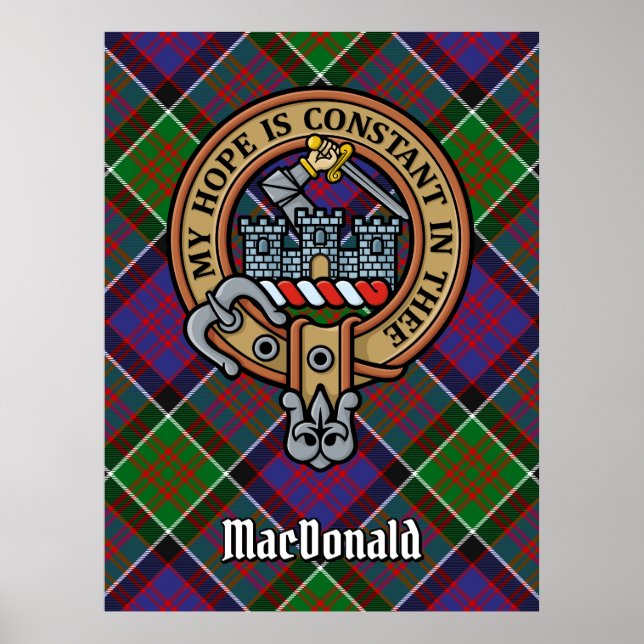 Clan MacDonald von Clanranald Wappen über Tartan Poster (Vorne)