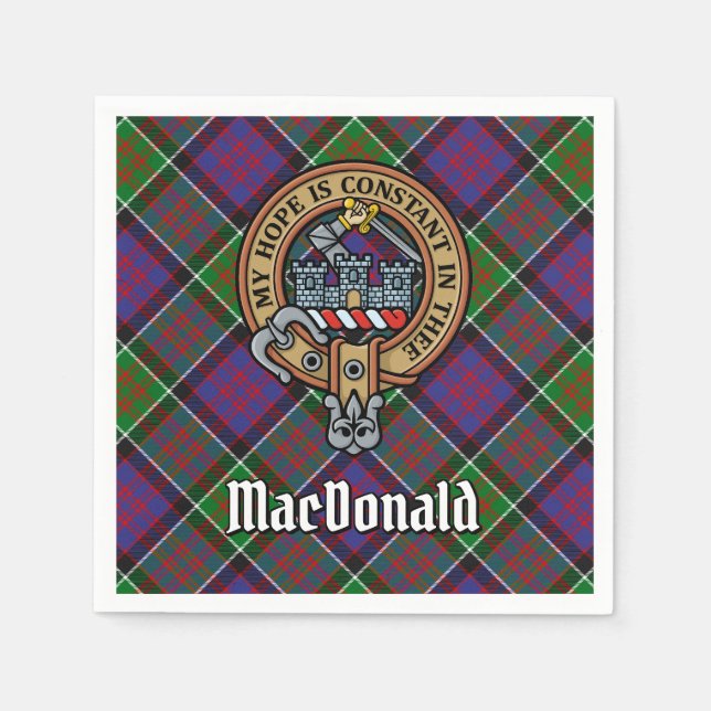 Clan MacDonald von Clanranald Wappen über Tartan Serviette (Vorderseite)