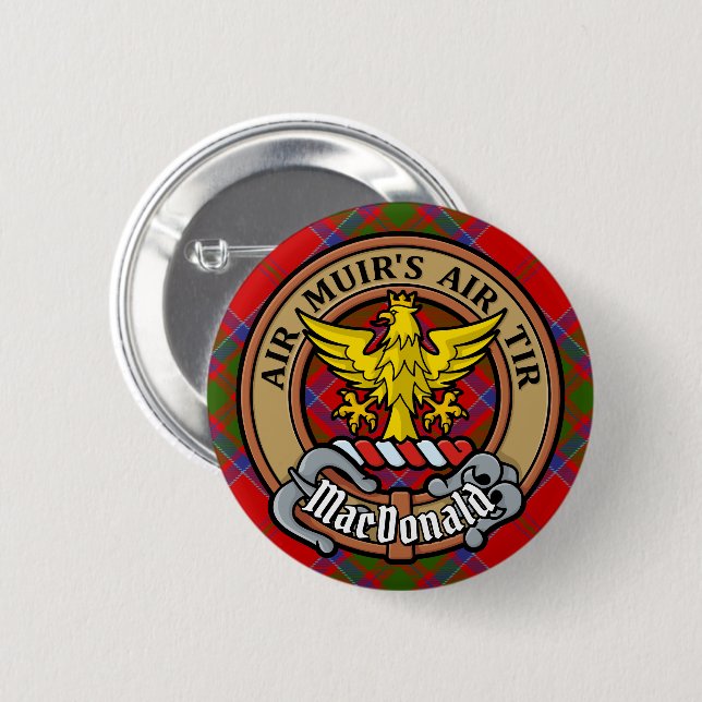 Clan MacDonald von Keppoch Wappen über Tartan Button (Vorne & Hinten)