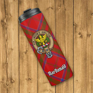 Clan MacDonald von Keppoch Wappen über Tartan Thermosbecher