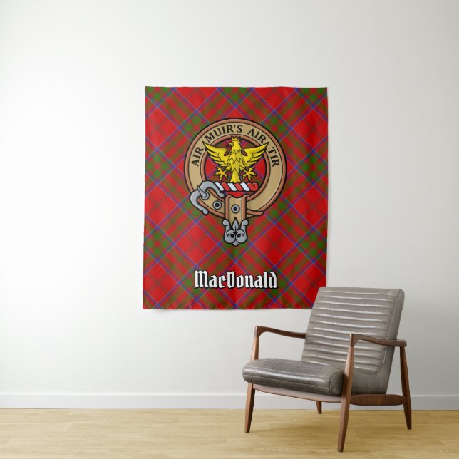 Clan MacDonald von Keppoch Wappen über Tartan Wandteppich (Beispiel)