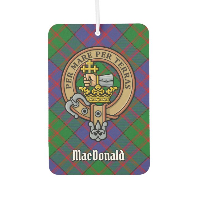 Clan MacDonald Wappen über Tartan Autolufterfrischer (Vorderseite)