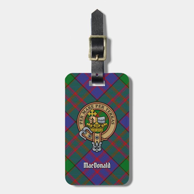 Clan MacDonald Wappen über Tartan Gepäckanhänger (Vorderseite vertikal)