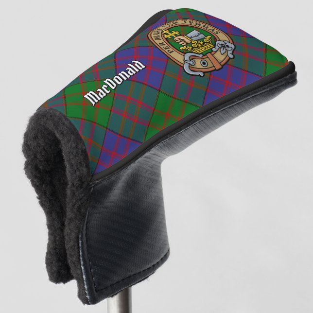 Clan MacDonald Wappen über Tartan Golf Headcover (3/4 Vorderseite)