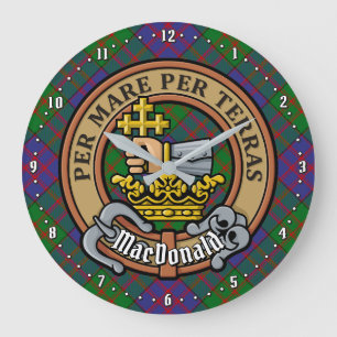 Clan MacDonald Wappen über Tartan Große Wanduhr