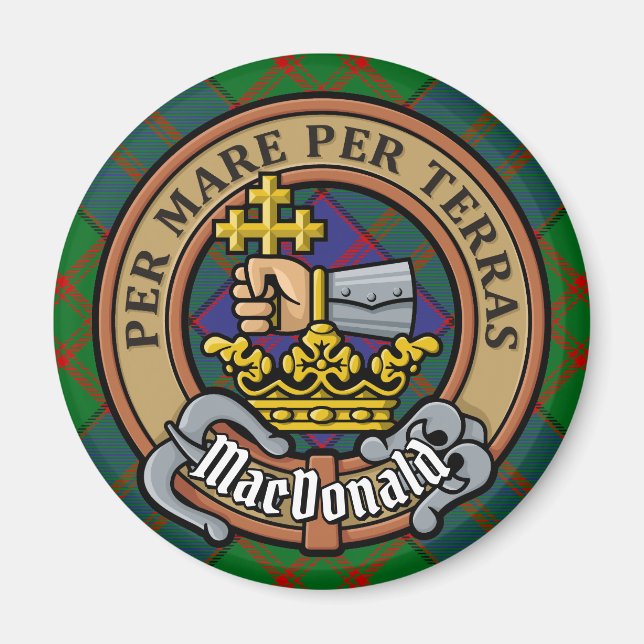 Clan MacDonald Wappen über Tartan Magnet (Vorne)