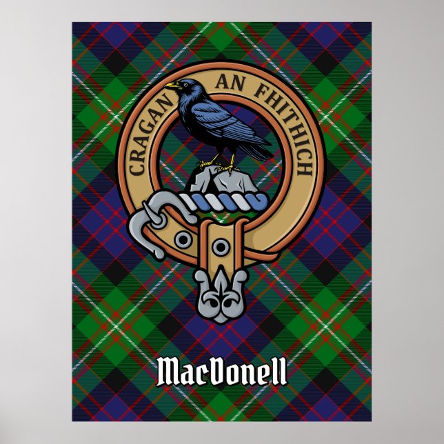 Clan MacDonell of Glengarry Wappen über Tartan Poster (Vorne)