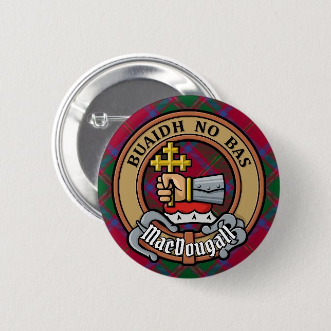 Clan MacDougall Wappen über Tartan Button (Vorne & Hinten)