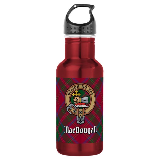 Clan MacDougall Wappen über Tartan Edelstahlflasche (Vorderseite)