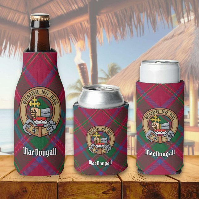 Clan MacDougall Wappen über Tartan Flaschenkühler (Von Creator hochgeladen)