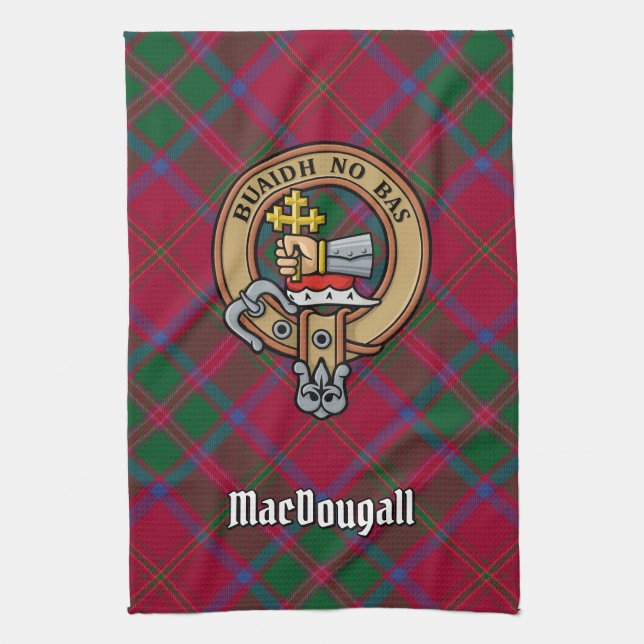 Clan MacDougall Wappen über Tartan Geschirrtuch (Vertikal)