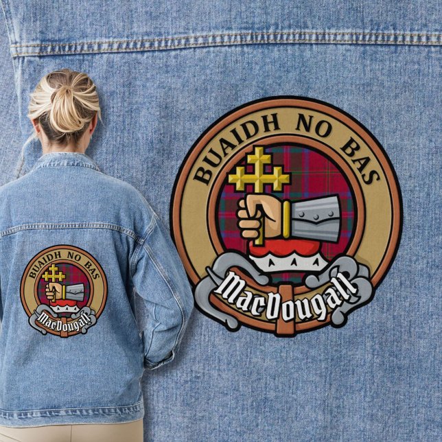 Clan MacDougall Wappen über Tartan Jeansjacke (Von Creator hochgeladen)