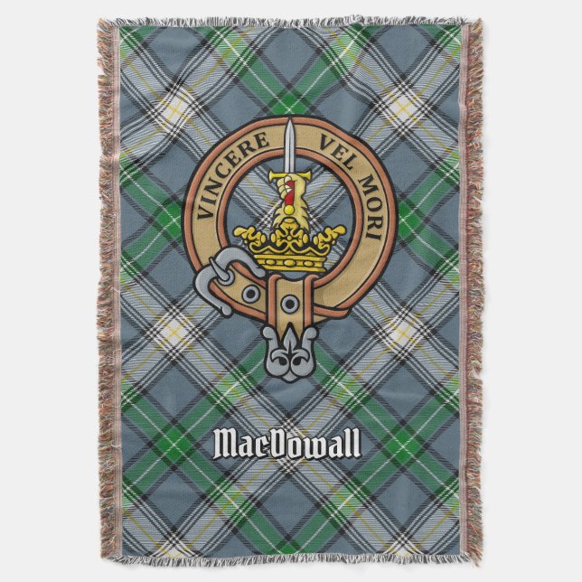 Clan MacDowall-Wappen über Tartan Decke (Vorderseite Vertikal)