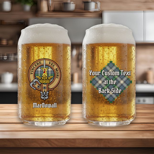 Clan MacDowall Wappen über Tartan Dosenglas (Von Creator hochgeladen)