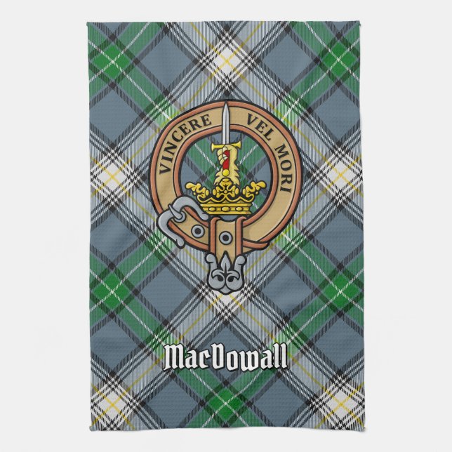 Clan MacDowall Wappen über Tartan Geschirrtuch (Vertikal)