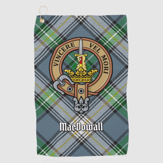 Clan MacDowall Wappen über Tartan Golfhandtuch (Vorderseite)