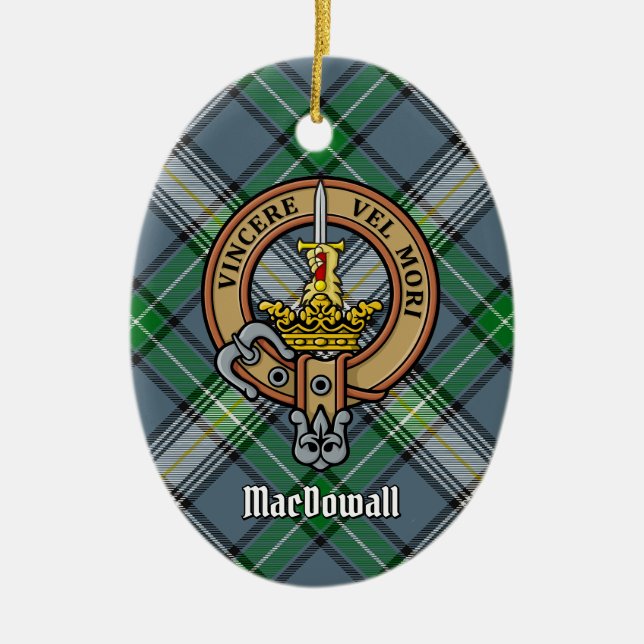Clan MacDowall Wappen über Tartan Keramik Ornament (Vorne)