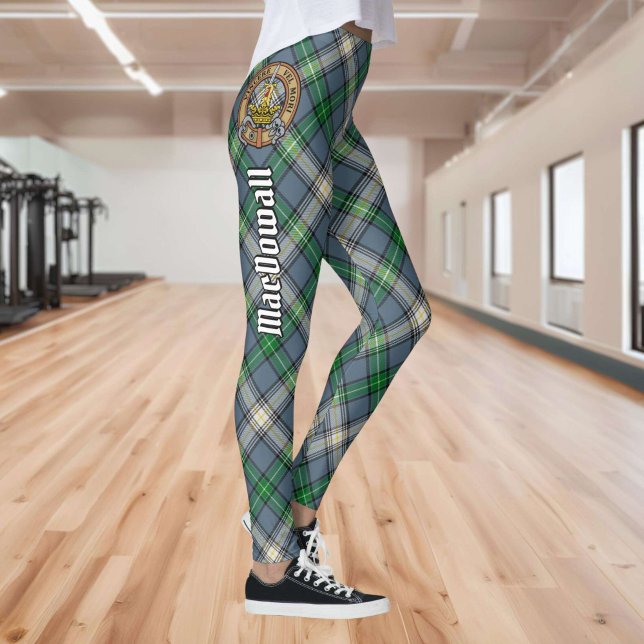 Clan MacDowall Wappen über Tartan Leggings (Von Creator hochgeladen)