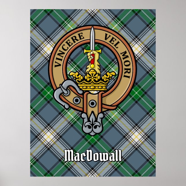 Clan MacDowall Wappen über Tartan Poster (Vorne)