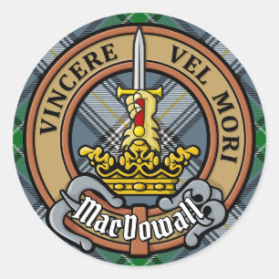 Clan MacDowall Wappen über Tartan Runder Aufkleber